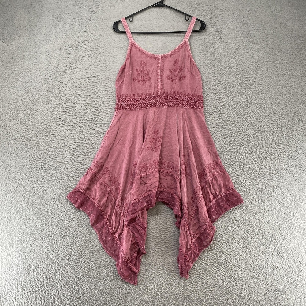 Y2K Sundress Womens Large Fairy Handkerchief‎ Hem Boho Embroidered Renfaire